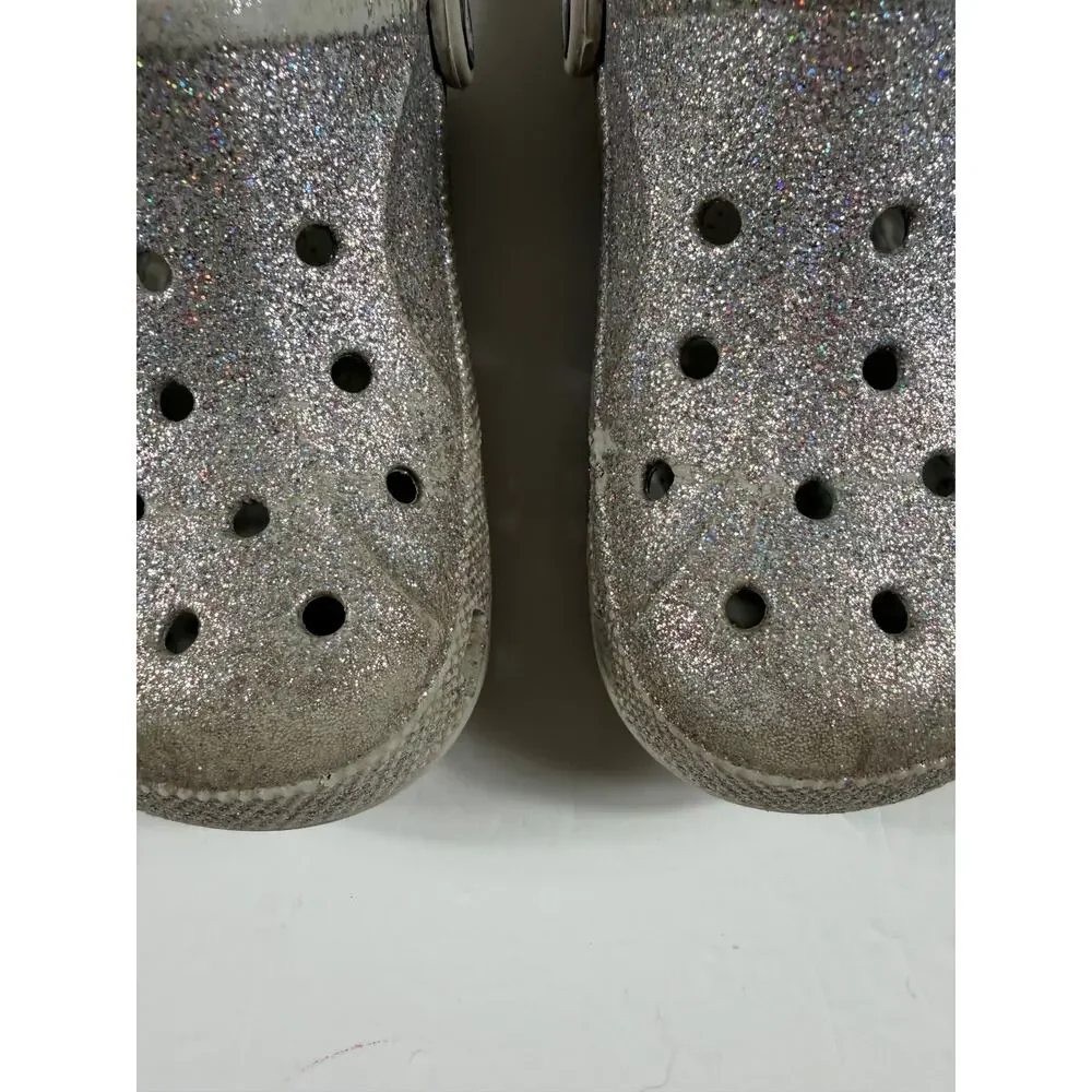 Crocs Baya Glitter Silver Clogs Kids Size 1 junior